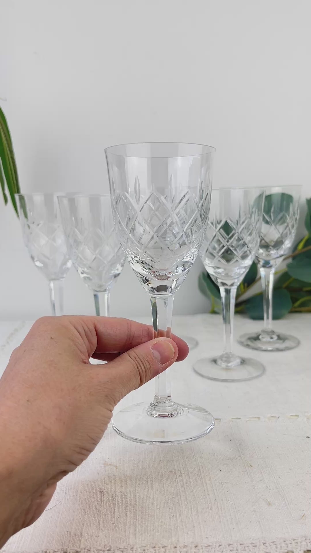 6 Verres à Eau en Cristal Taillé Vintage – Cristallerie de Lorraine Lemberg avec étiquette d’origine (Années 1950–1970)