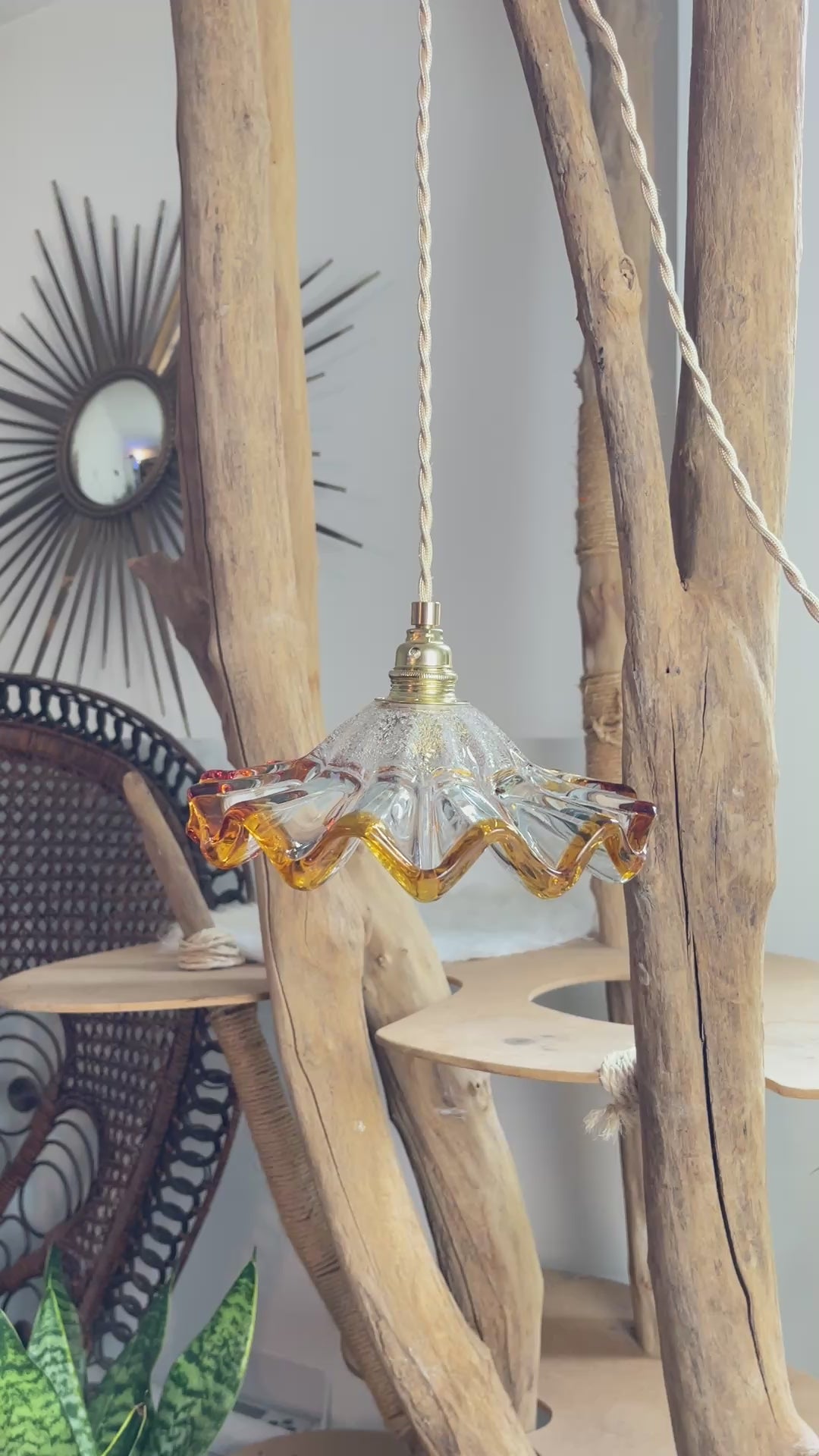 Suspension baladeuse abat-jour en verre Murano vintage – Lumière douce – Personnalisable