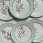 6 Assiettes plates porcelaine vintage blanche verte Iris Moulin des Loups "Sargosse" 1950s