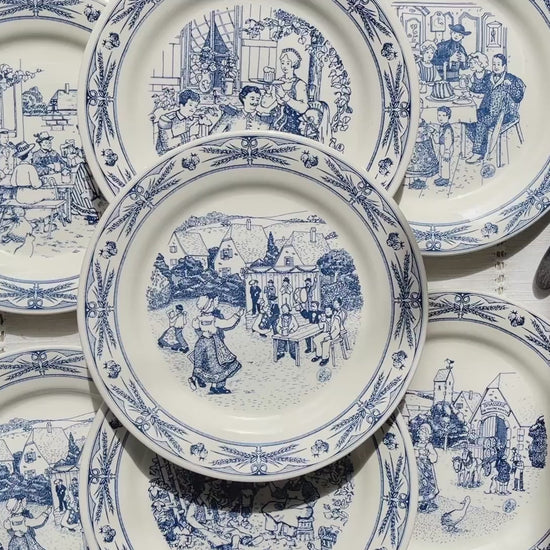 Lot de 7 Assiettes Plates Anciennes Faïence illustrée Gien