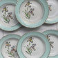 6 Assiettes creuses porcelaine vintage blanche verte Iris Moulin des Loups "Sargosse" 1950s