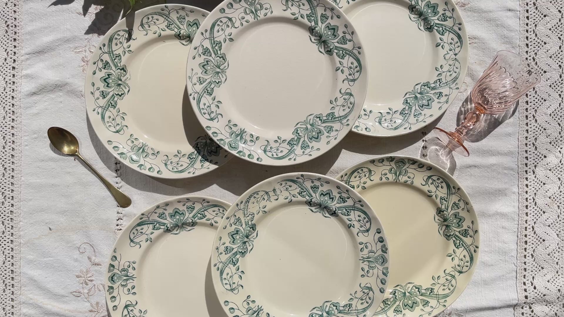Lot de 6 Petites Assiettes Anciennes Terre de Fer "Figuig" – Longchamp XIXe 
