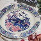 Grand plat ovale ancien en faïence italienne Stoviglierie – motif oiseaux et fleurs bleu, vert, rose
