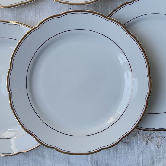 6 Assiettes plates vintage en porcelaine blanche et doré Kahla Gbr