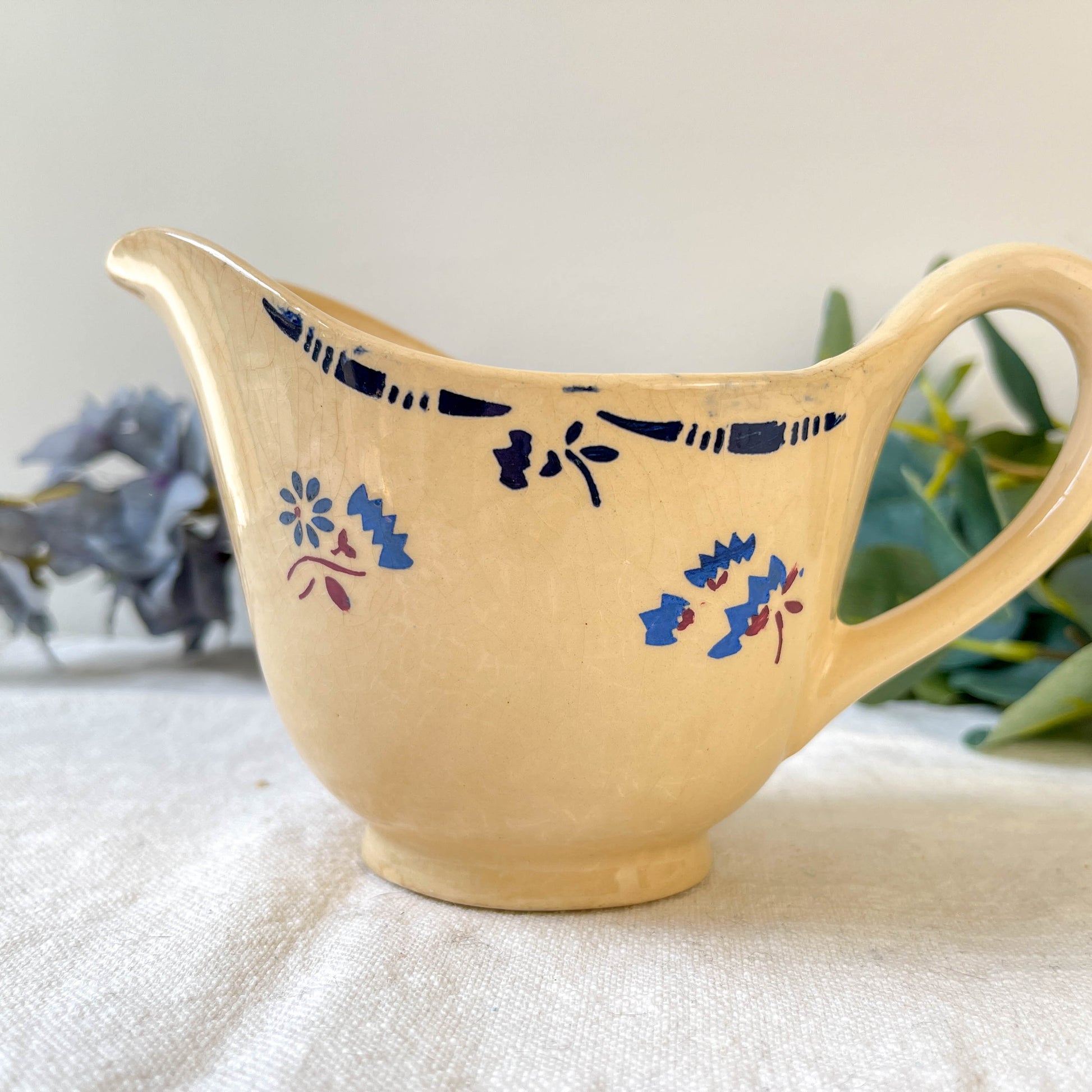 Saucière porcelaine vintage K&g Luneville "Flore" 1950s petites fleures bleues