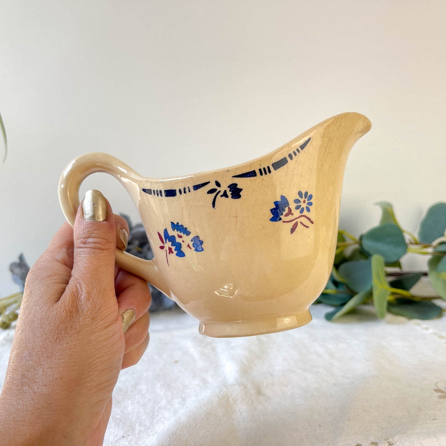 Saucière porcelaine vintage K&g Luneville "Flore" 1950s petites fleures bleues