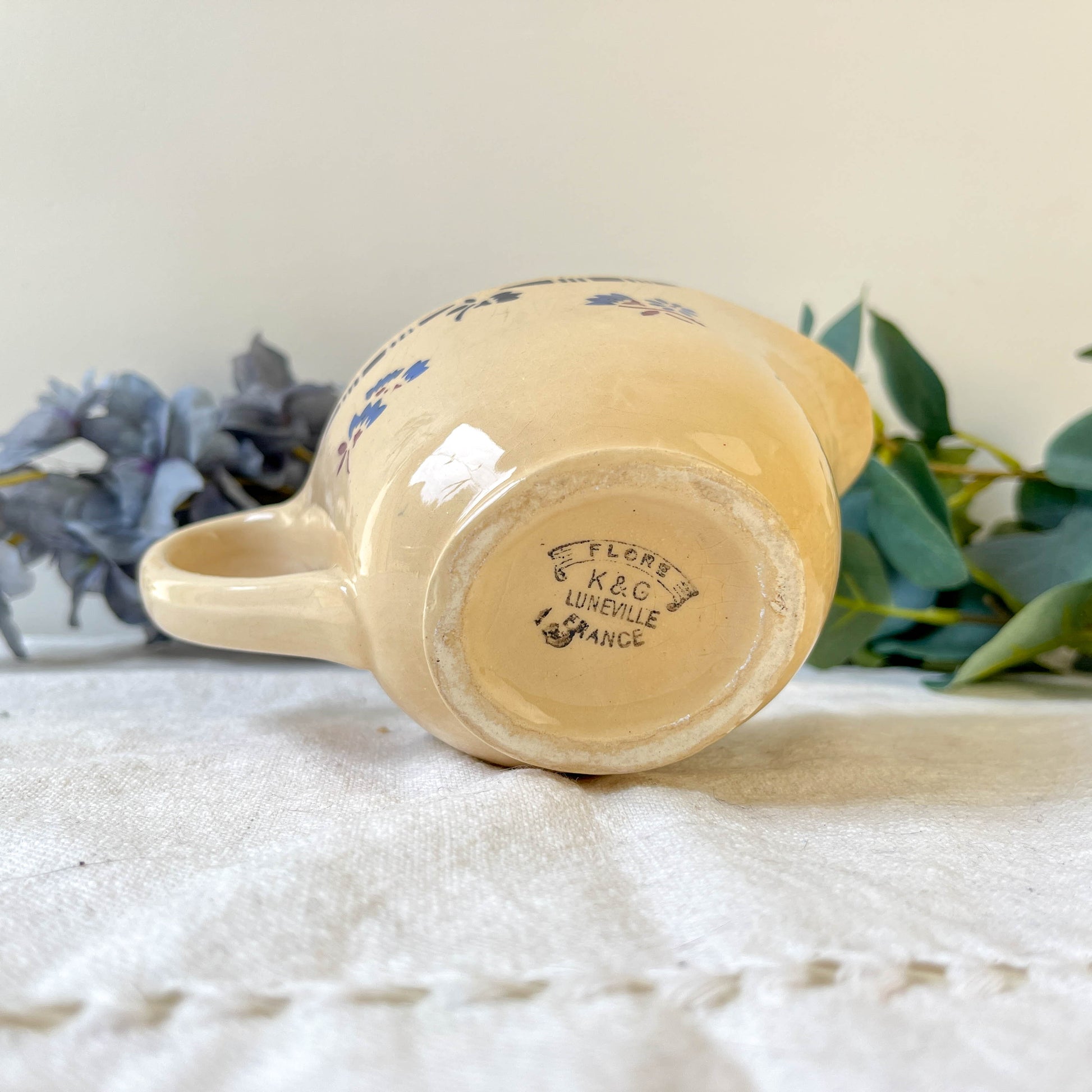 Saucière porcelaine vintage K&g Luneville "Flore" 1950s petites fleures bleues