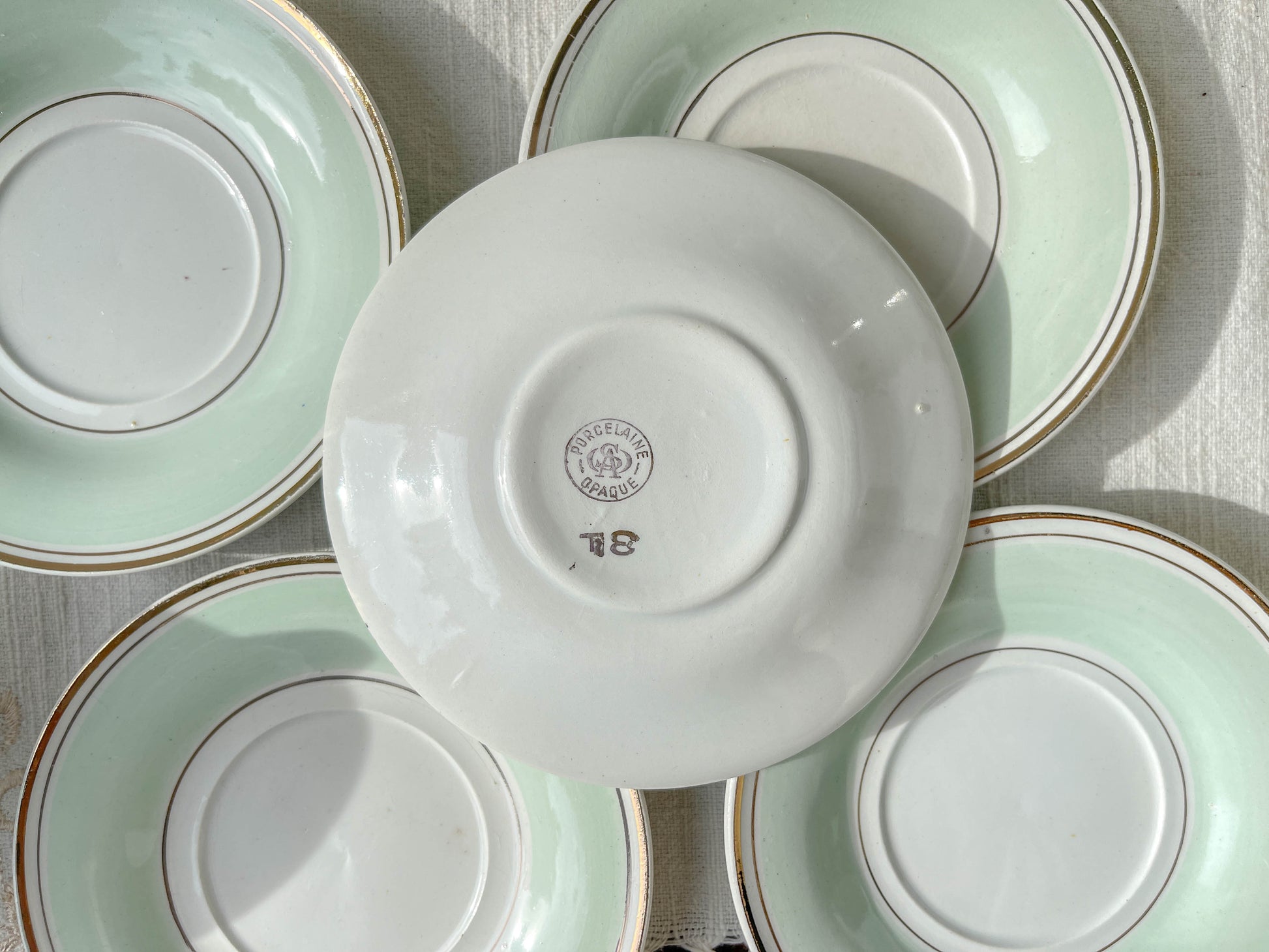 Service à thé/café vintage en porcelaine blanche verte fleurie SALINS made in France 
