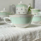 Service à thé/café vintage en porcelaine blanche verte fleurie SALINS made in France 
