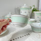 Vintage tea/coffee set in white porcelain with green floral pattern, SALINS, made in France.