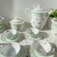 Vintage tea/coffee set in white porcelain with green floral pattern, SALINS, made in France.