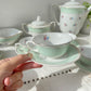 Vintage tea/coffee set in white porcelain with green floral pattern, SALINS, made in France.