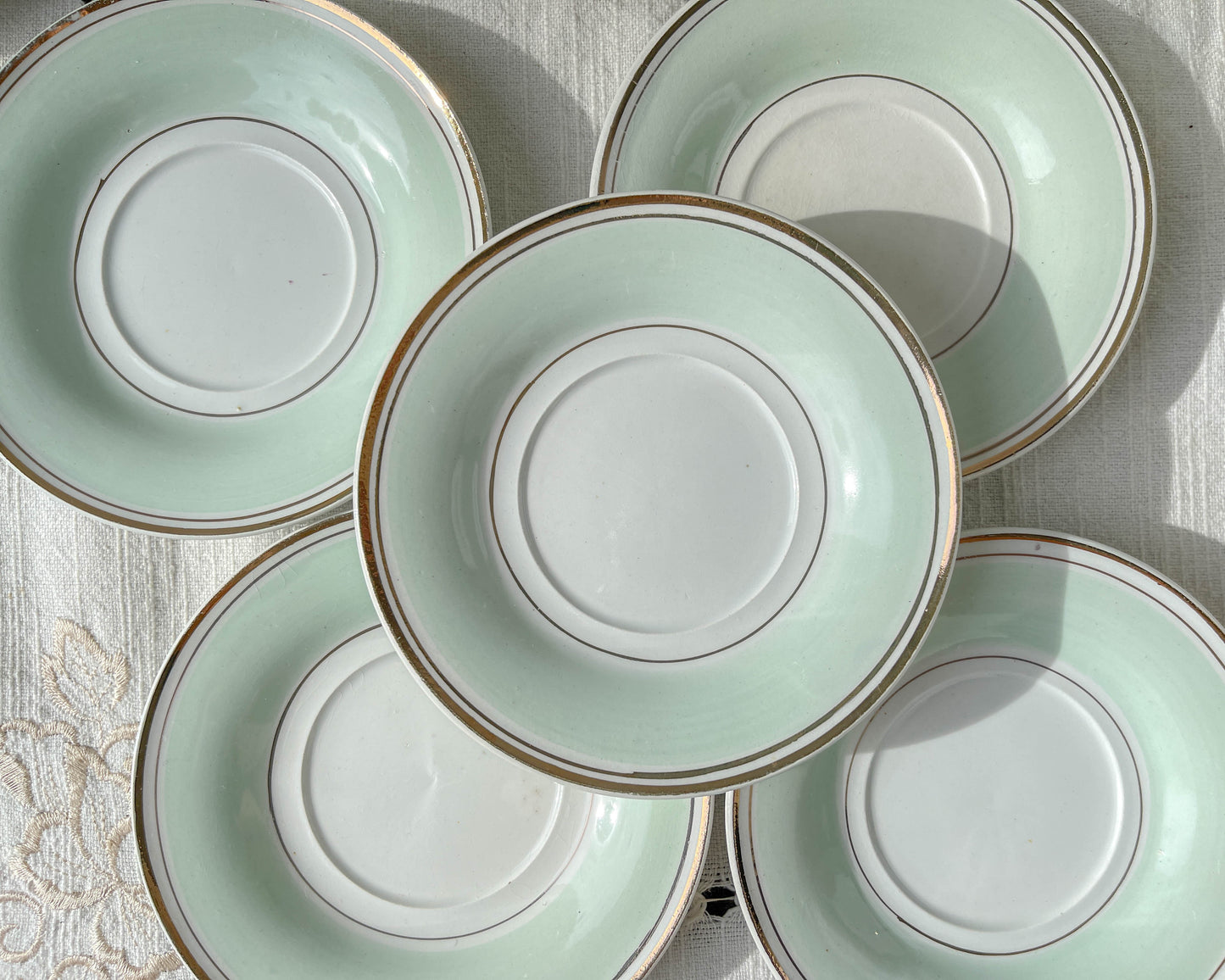 Service à thé/café vintage en porcelaine blanche verte fleurie SALINS made in France 