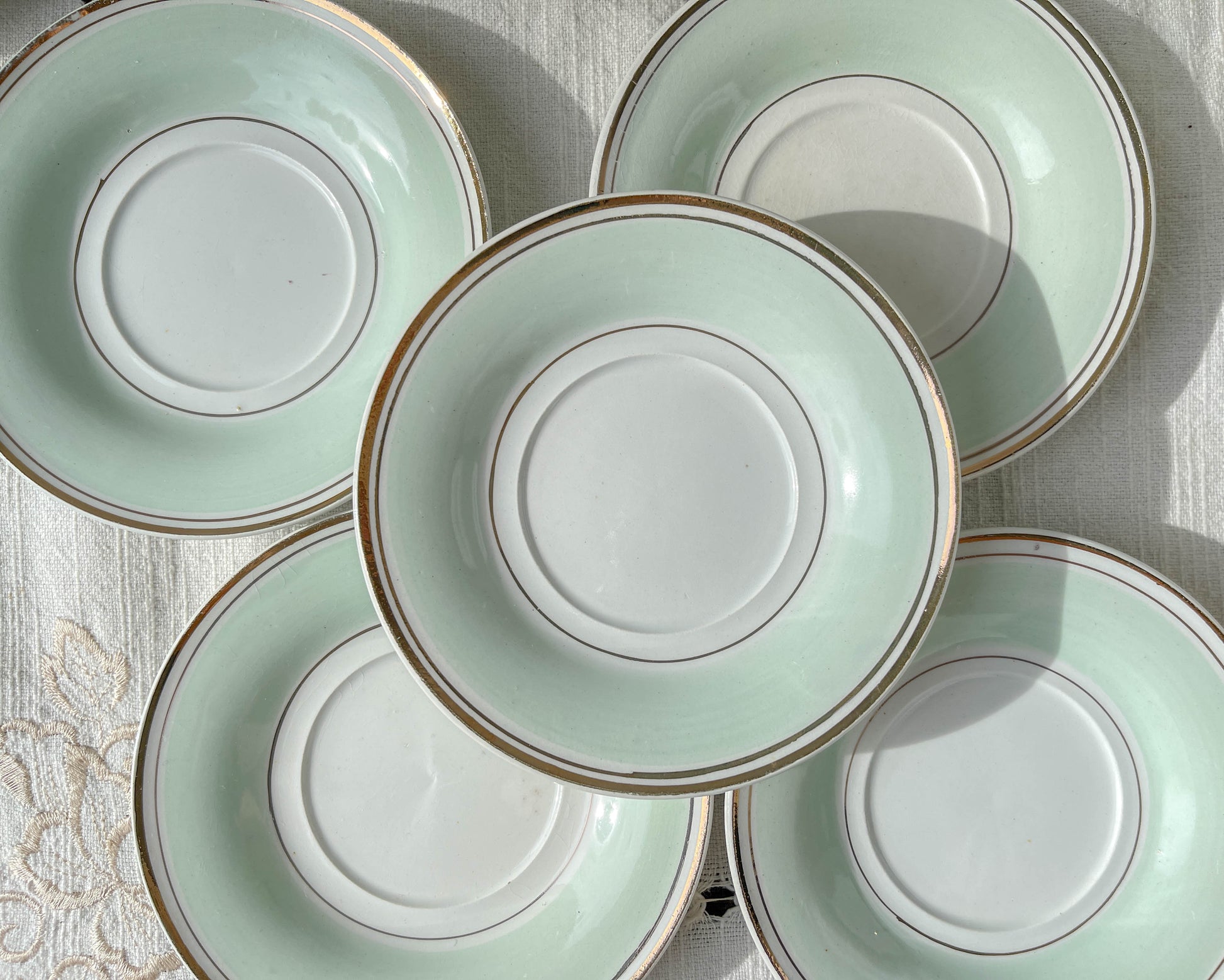 Service à thé/café vintage en porcelaine blanche verte fleurie SALINS made in France 
