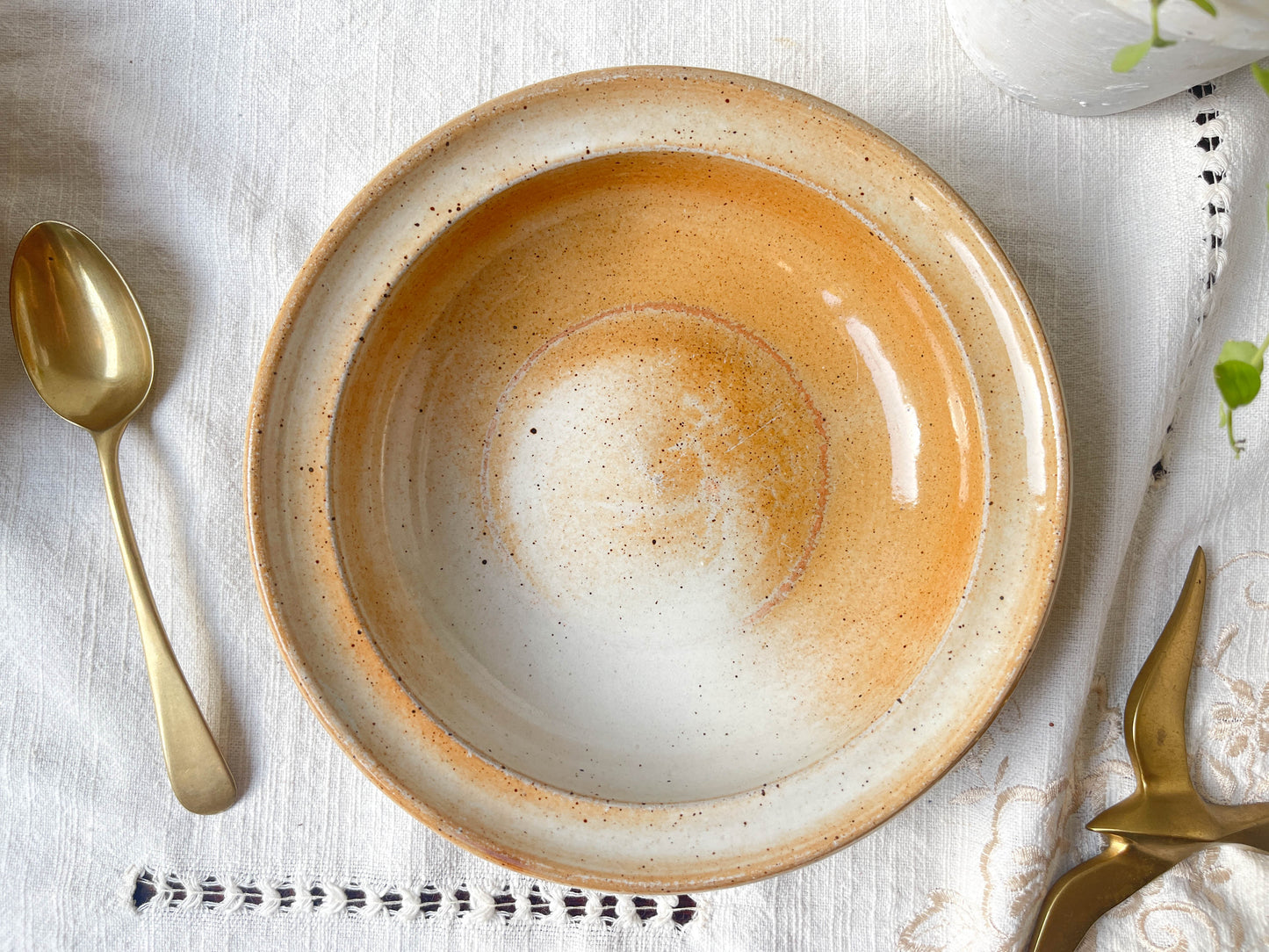 Assiettes creuses et soupière mouchetées en Grès du Marais France vintage