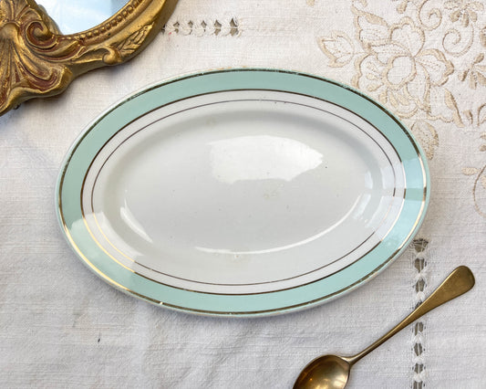 Ravier porcelaine vintage blanc vert LUNEVILLE modèle EPINAY 1950
