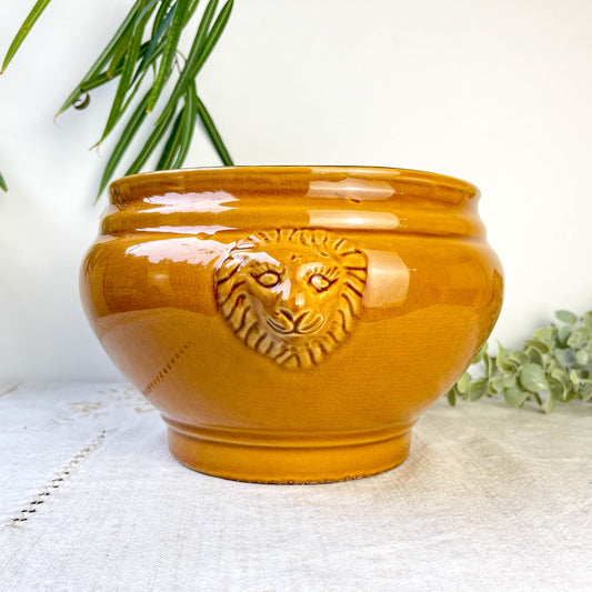 Soupière Tête de Lion en Céramique Vintage - Miel, Made in France 
