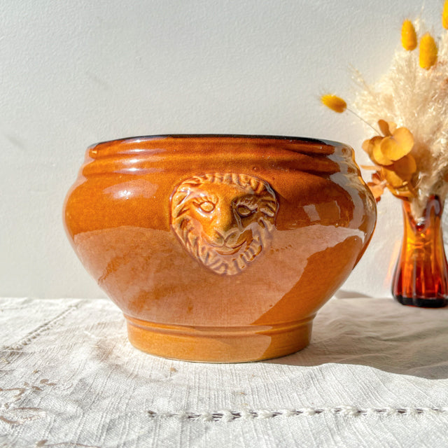 Soupière Tête de Lion en Céramique Vintage - Miel et noir, Made in France - Élégance et Tradition pour vos Recettes