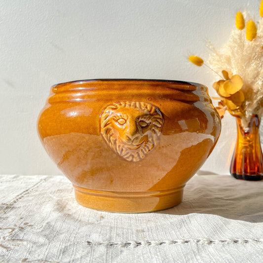 Soupière Tête de Lion en Céramique Vintage - Miel et noir, Made in France 