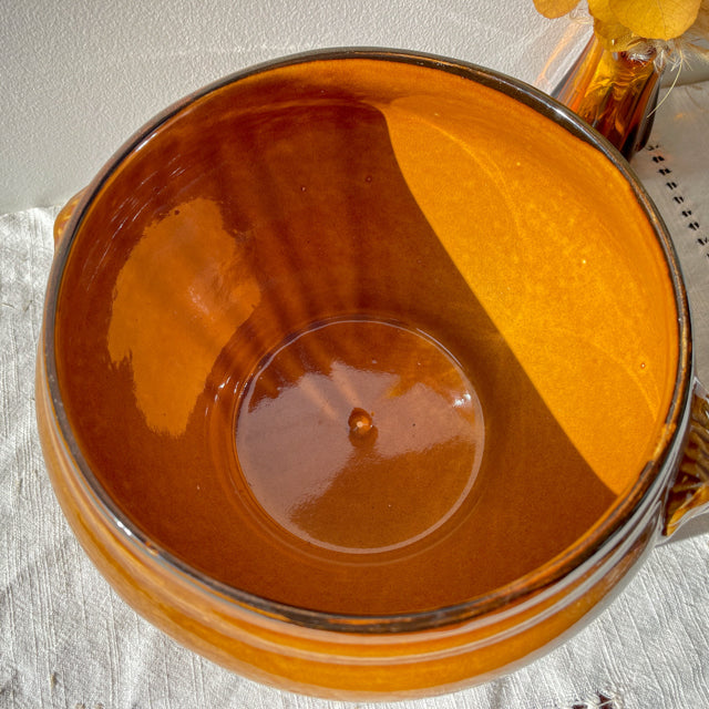 Soupière Tête de Lion en Céramique Vintage - Miel et noir, Made in France - Élégance et Tradition pour vos Recettes
