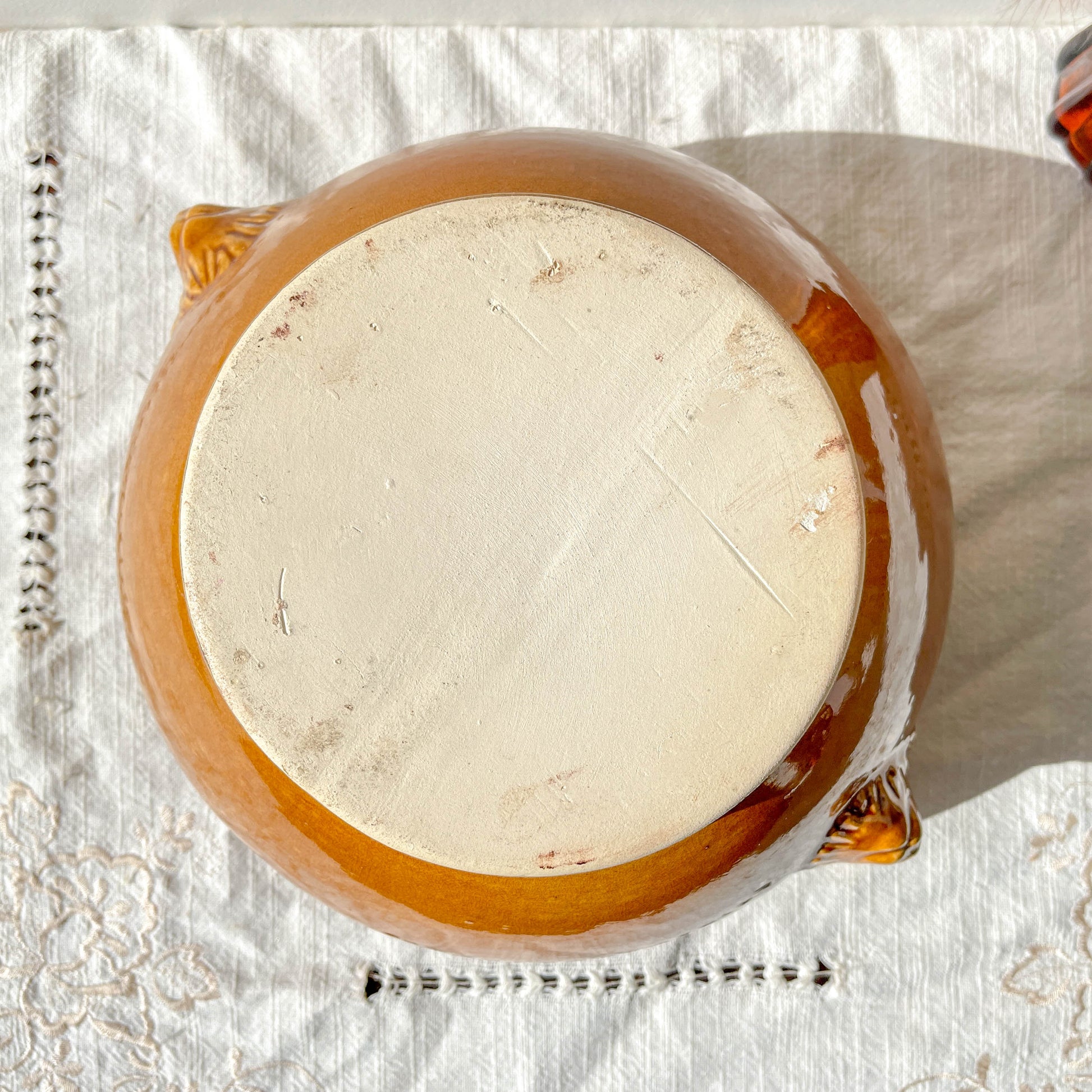 Soupière Tête de Lion en Céramique Vintage - Miel et noir, Made in France 