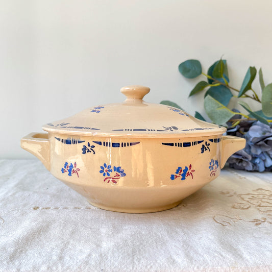 Petite soupière porcelaine vintage K&g Luneville "Flore" 1950s petites fleures bleues