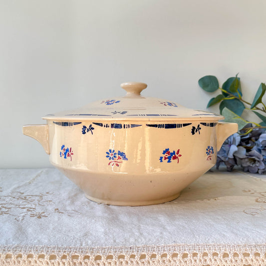 Soupière porcelaine vintage K&g Luneville "Flore" 1950s petites fleures bleues