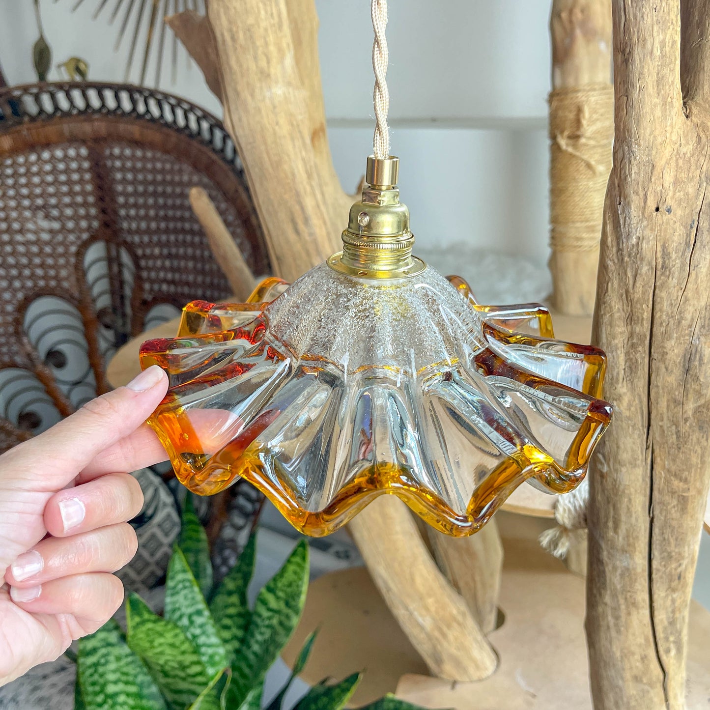 Suspension baladeuse abat-jour en verre Murano vintage – Lumière douce – Personnalisable