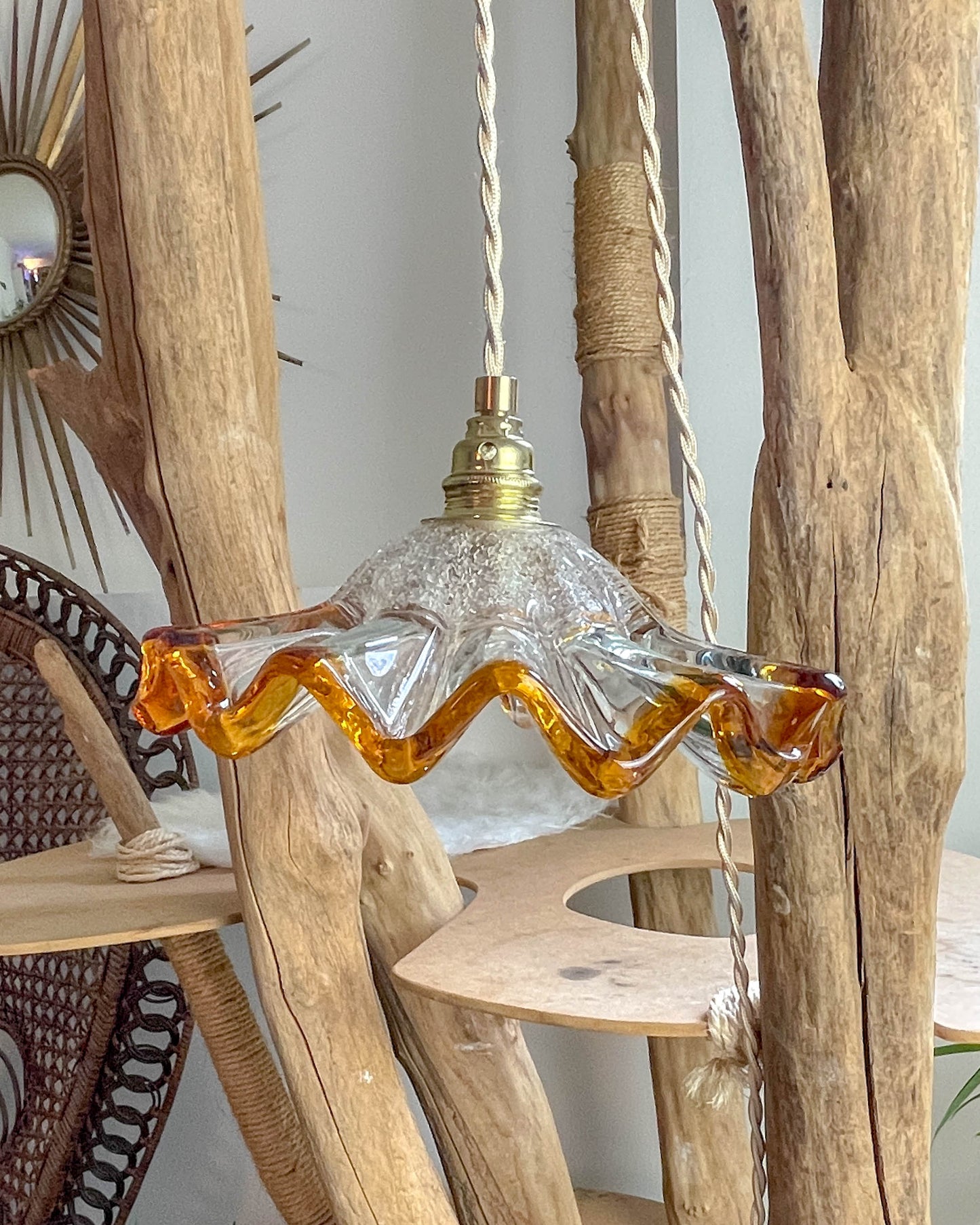 Suspension baladeuse abat-jour en verre Murano vintage – Lumière douce – Personnalisable