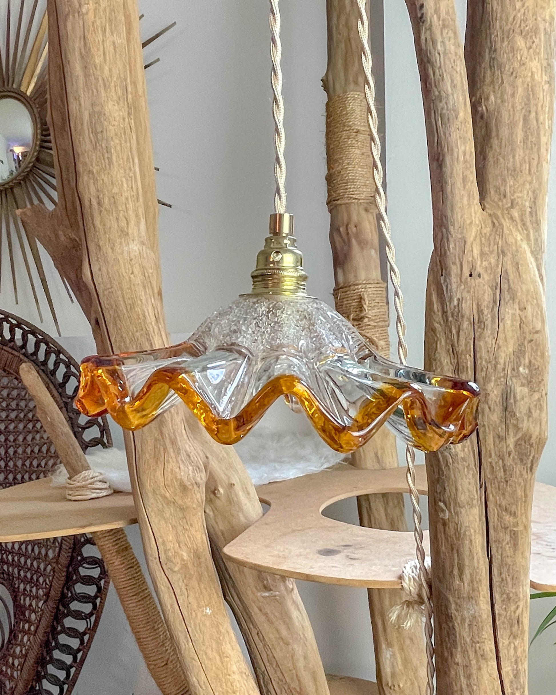 Suspension baladeuse abat-jour en verre Murano vintage – Lumière douce – Personnalisable