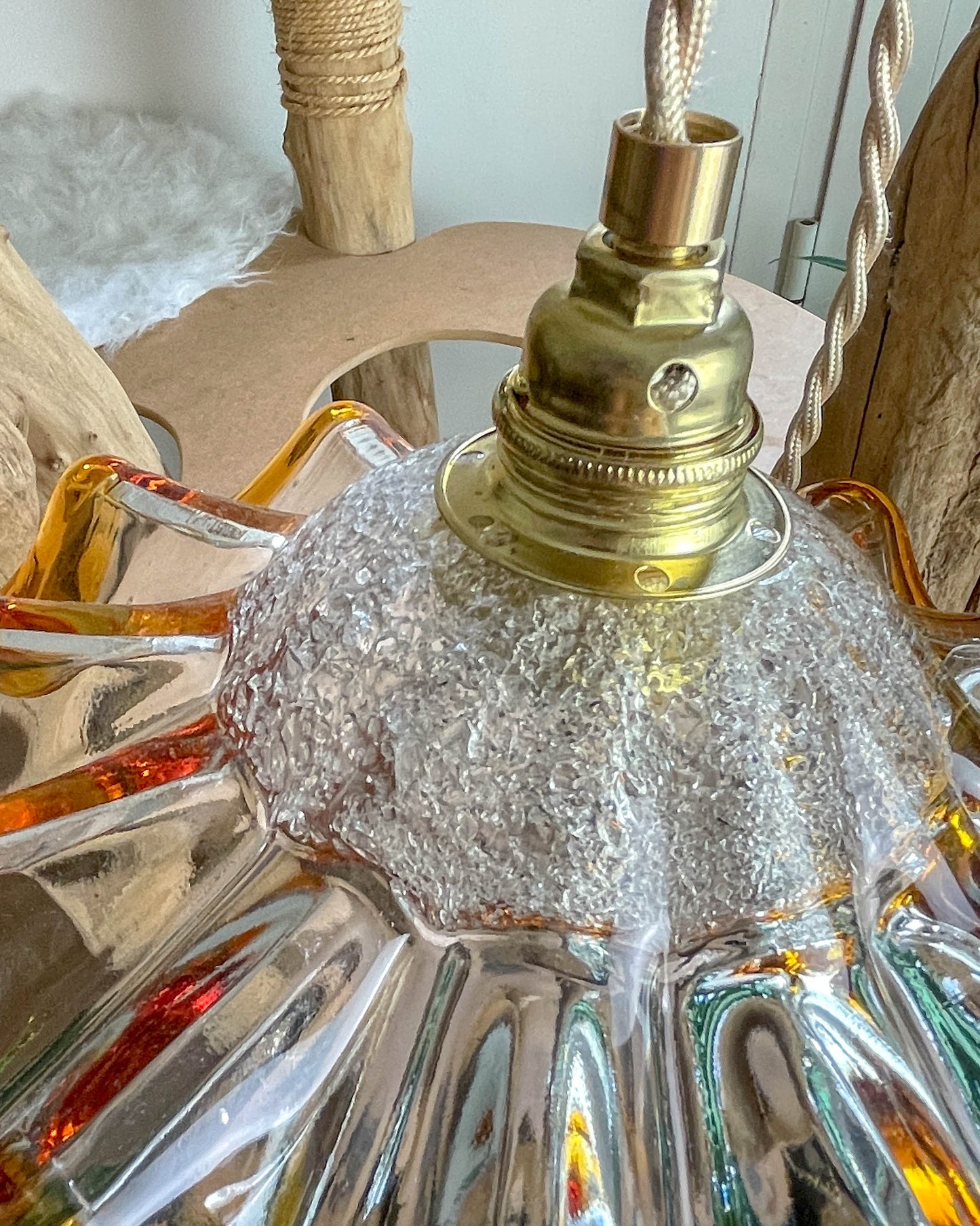 Suspension baladeuse abat-jour en verre Murano vintage – Lumière douce – Personnalisable