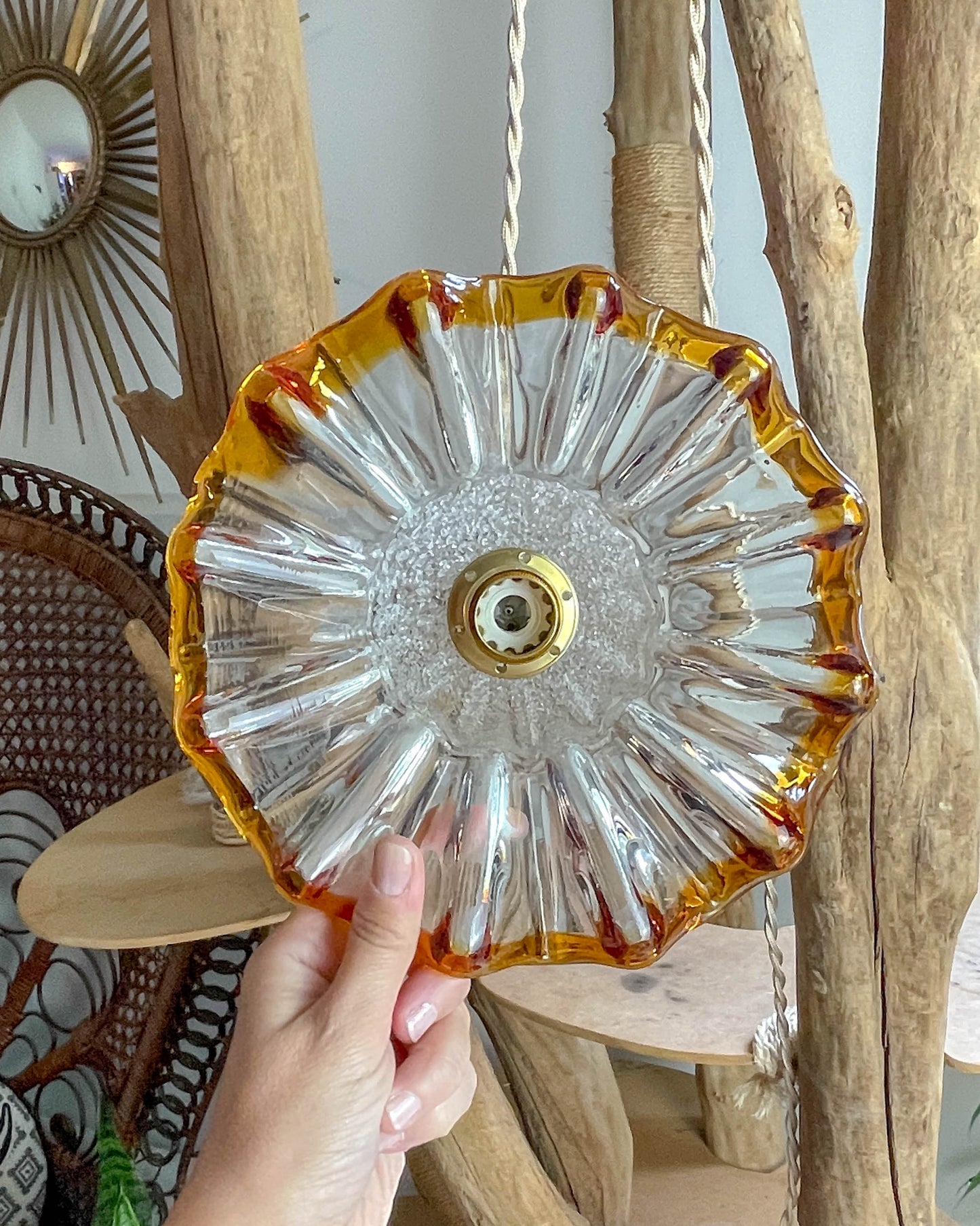 Suspension baladeuse abat-jour en verre Murano vintage – Lumière douce – Personnalisable