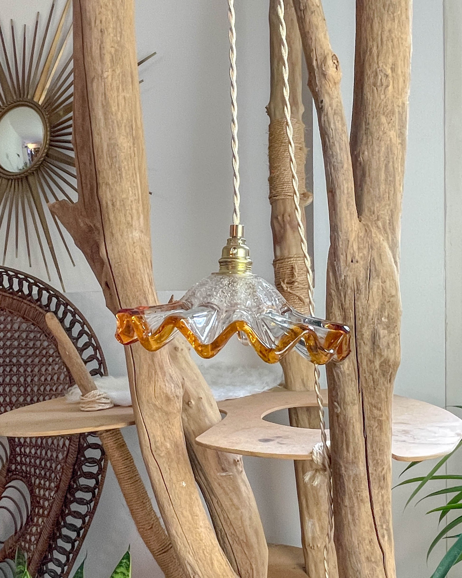 Suspension baladeuse abat-jour en verre Murano vintage – Lumière douce – Personnalisable