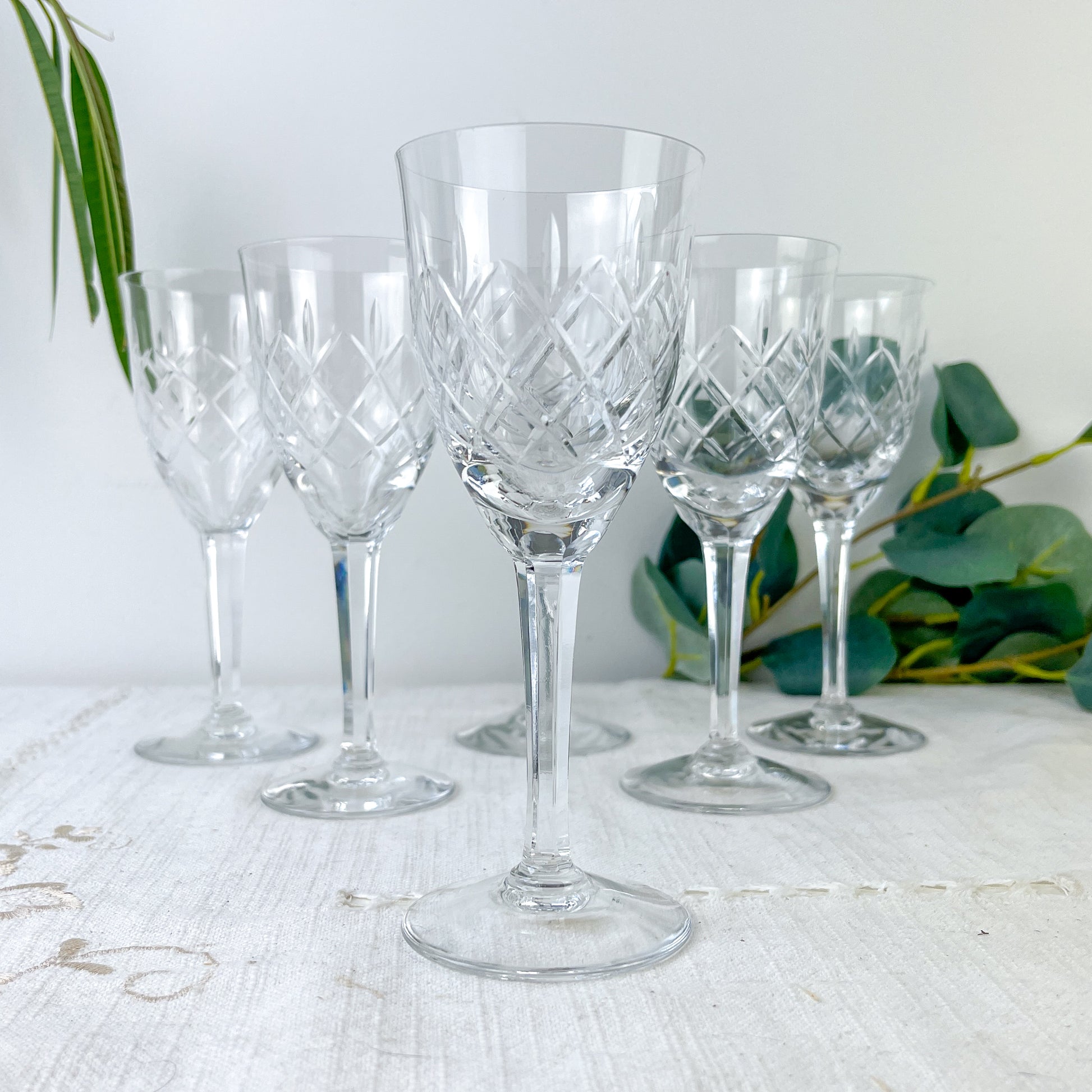 6 Verres à Eau en Cristal Taillé Vintage – Cristallerie de Lorraine Lemberg avec étiquette d’origine (Années 1950–1970)