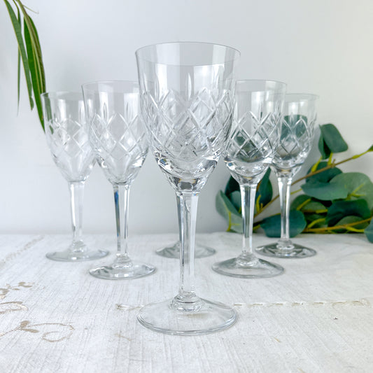 6 Verres à Eau en Cristal Taillé Vintage – Cristallerie de Lorraine Lemberg avec étiquette d’origine (Années 1950–1970)