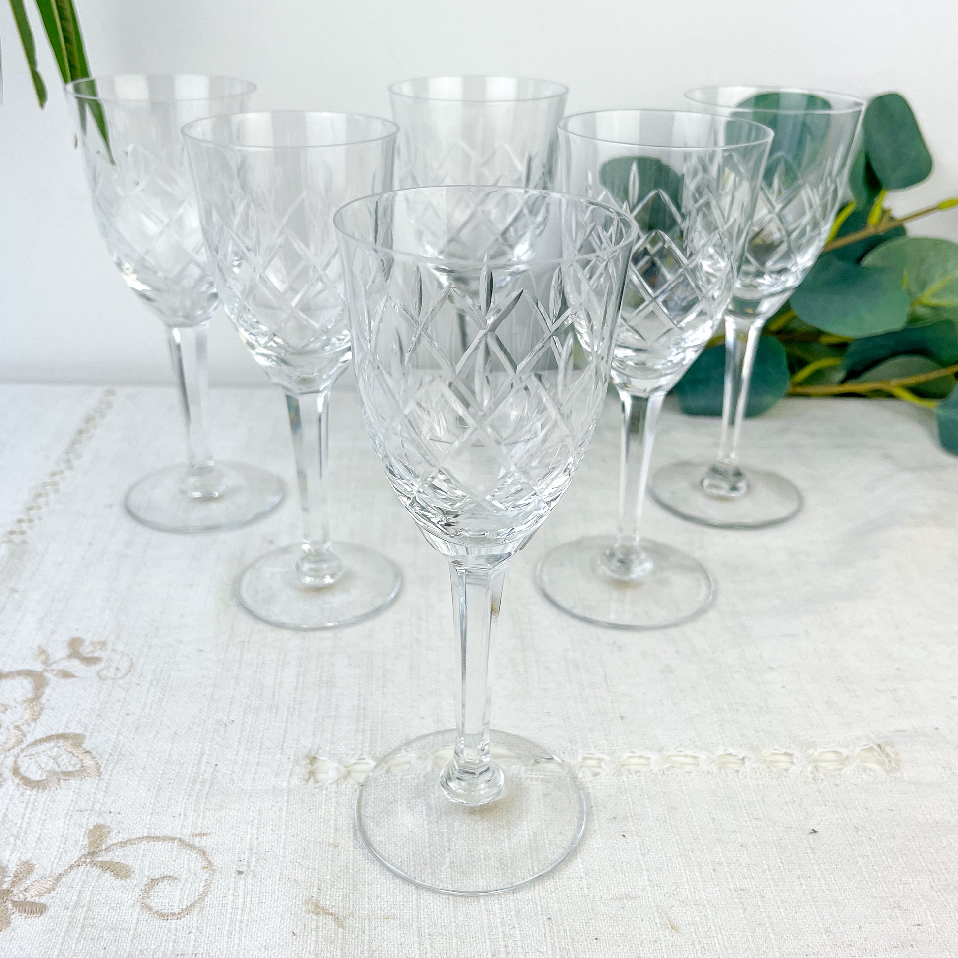 6 Verres à Eau en Cristal Taillé Vintage – Cristallerie de Lorraine Lemberg avec étiquette d’origine (Années 1950–1970)