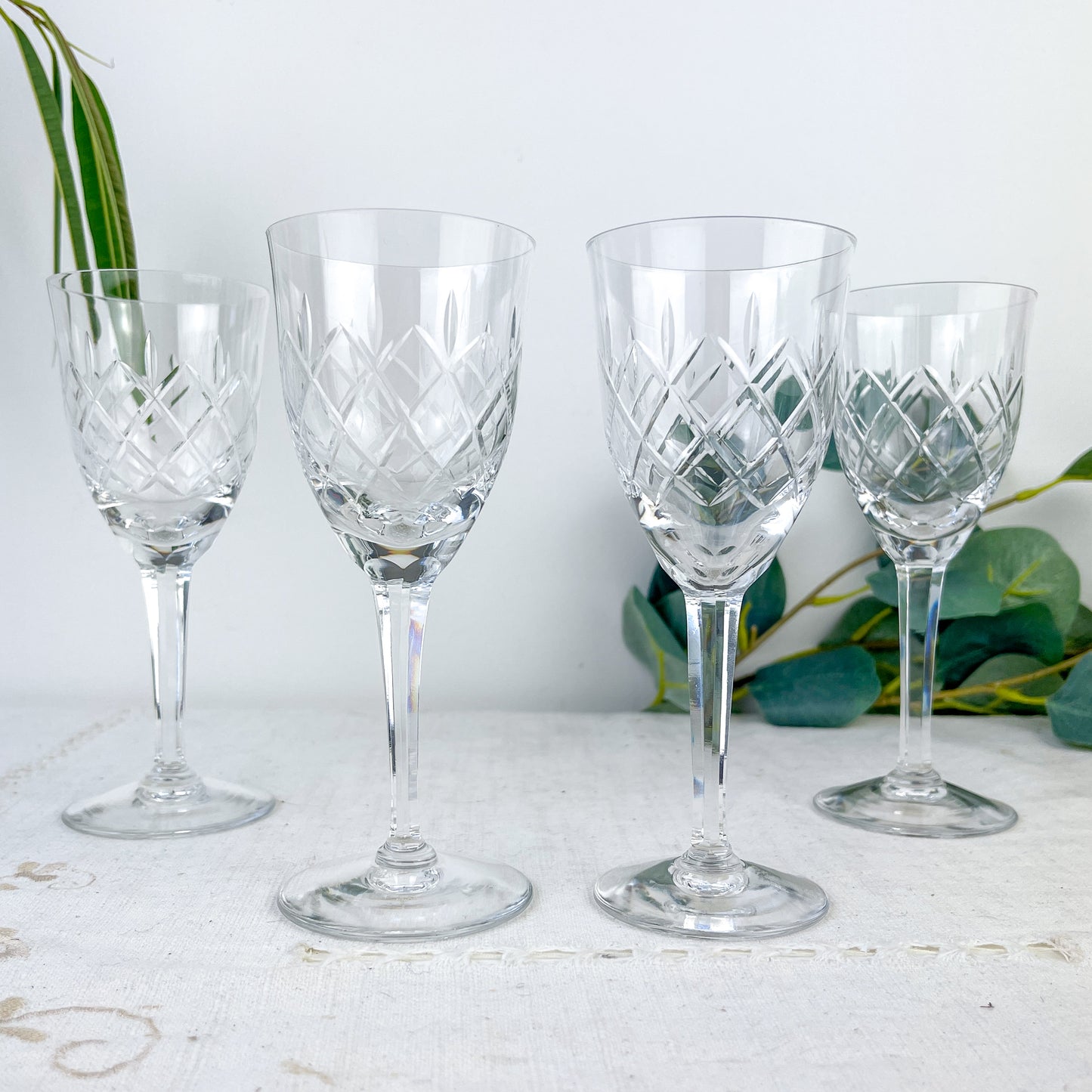 4 Verres à Eau en Cristal Taillé Vintage – Cristallerie de Lorraine Lemberg avec étiquette d’origine (Années 1950–1970) 