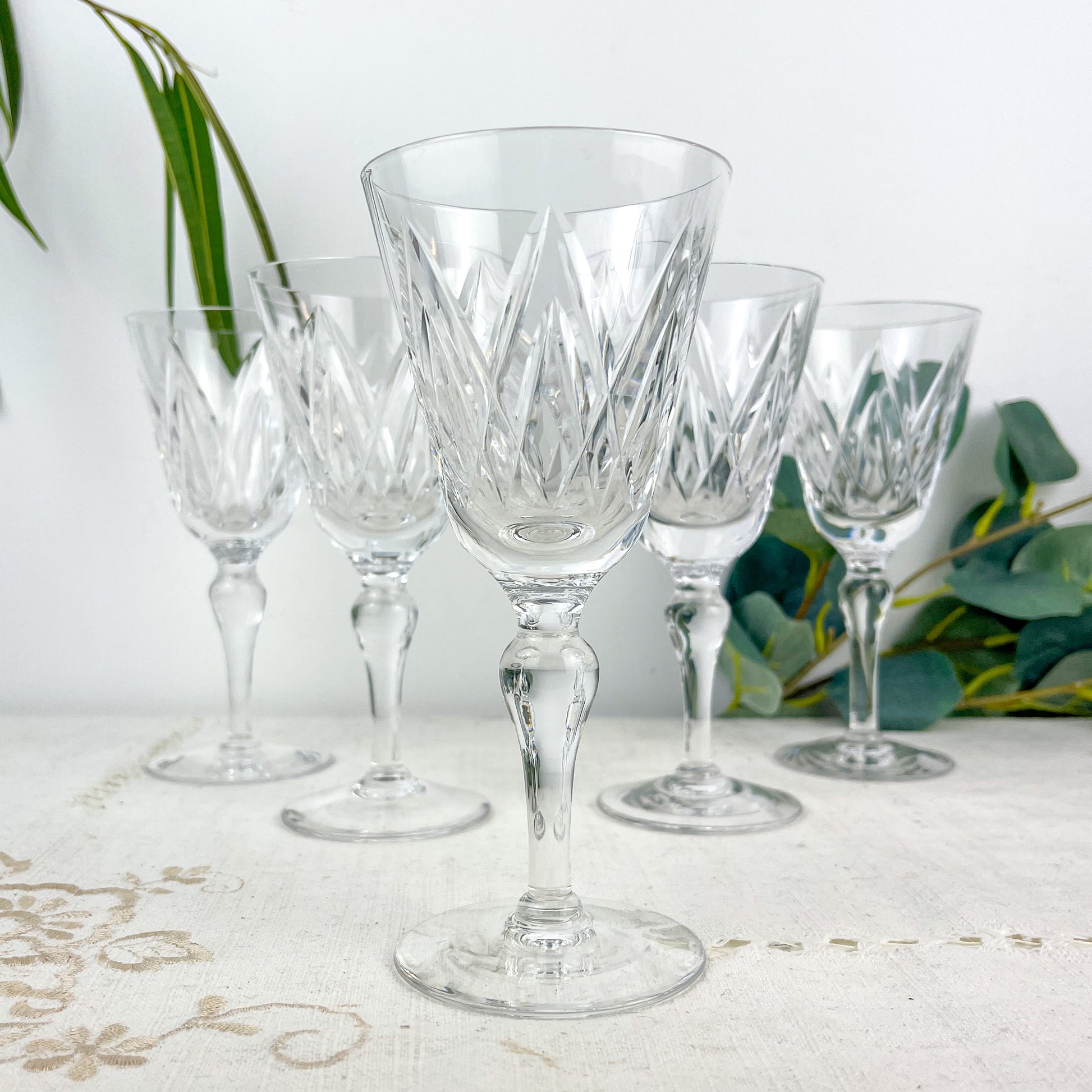5 Verres à Eau York – Cristal Ciselé Stuart – Vintage Luxe