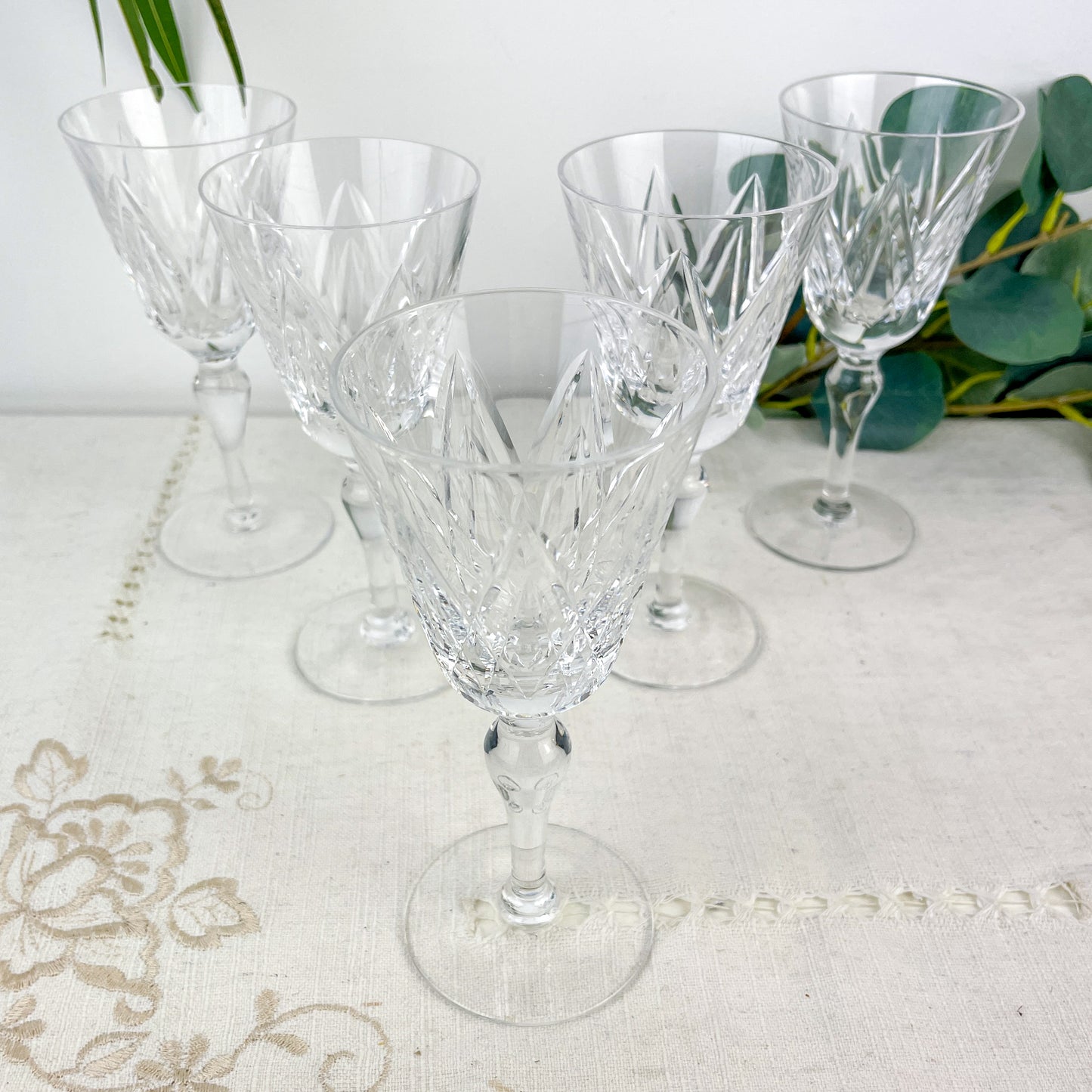 5 Verres à Eau York – Cristal Ciselé Stuart – Vintage Luxe