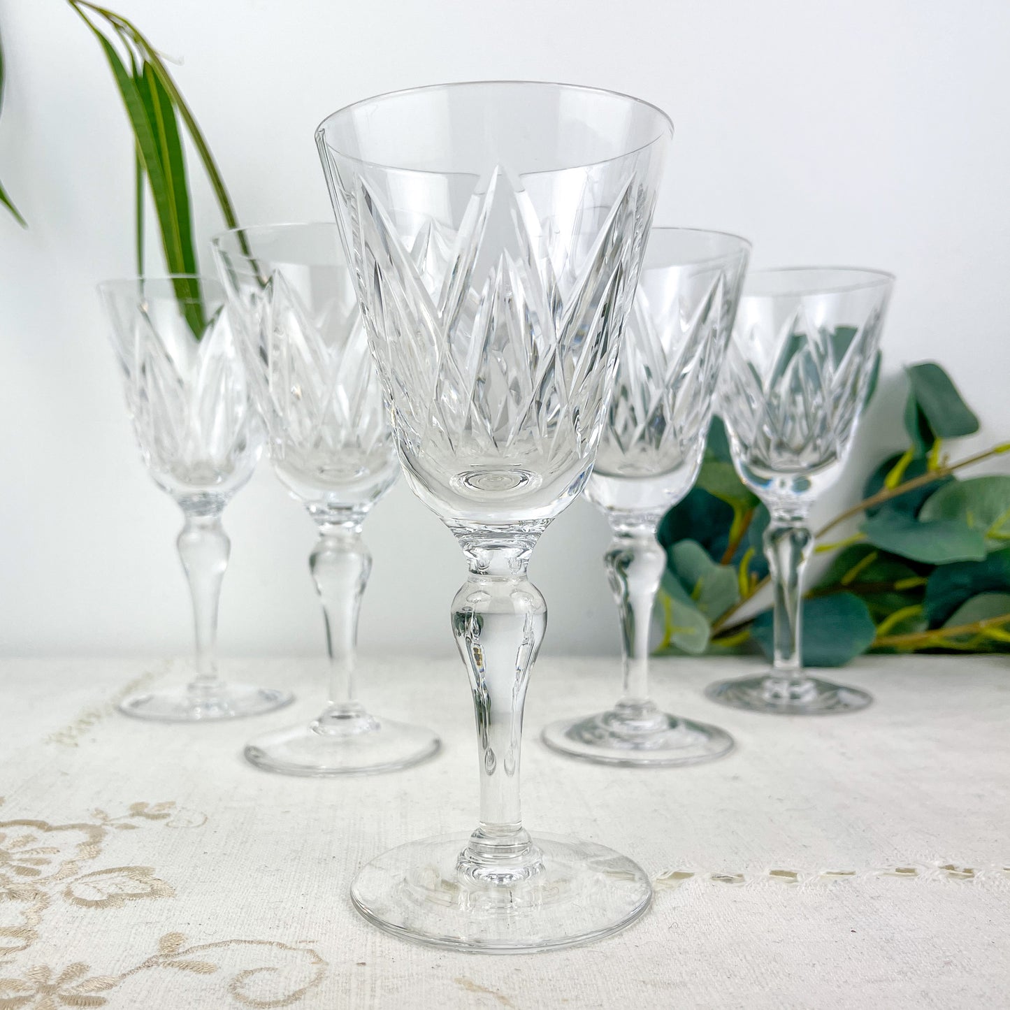 5 Verres à Eau York – Cristal Ciselé Stuart – Vintage Luxe
