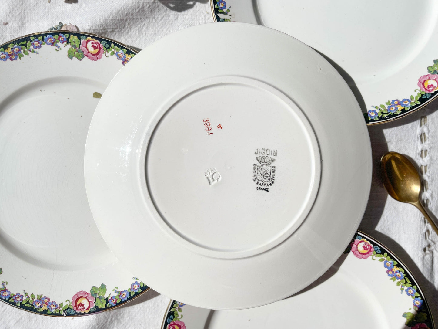 4 Petites Assiettes en Porcelaine opaque DIGOIN motif fleuris "3984"