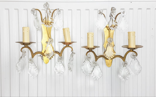 Paire d'Appliques en bronze et cristal MG