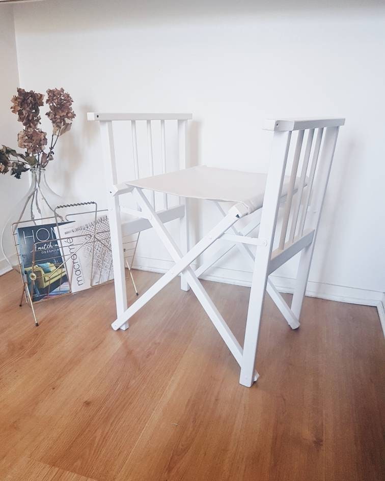 Chaise pliante vintage en bois blanc