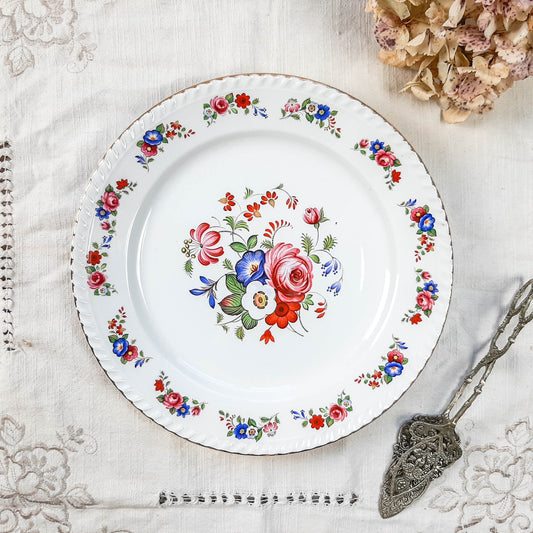 Plat vintage motif fleuris multicolore et doré - violn.fr