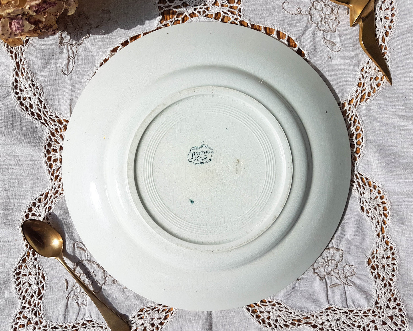 Plat Terre de fer Luneville modèle POITOU blanc et bleu