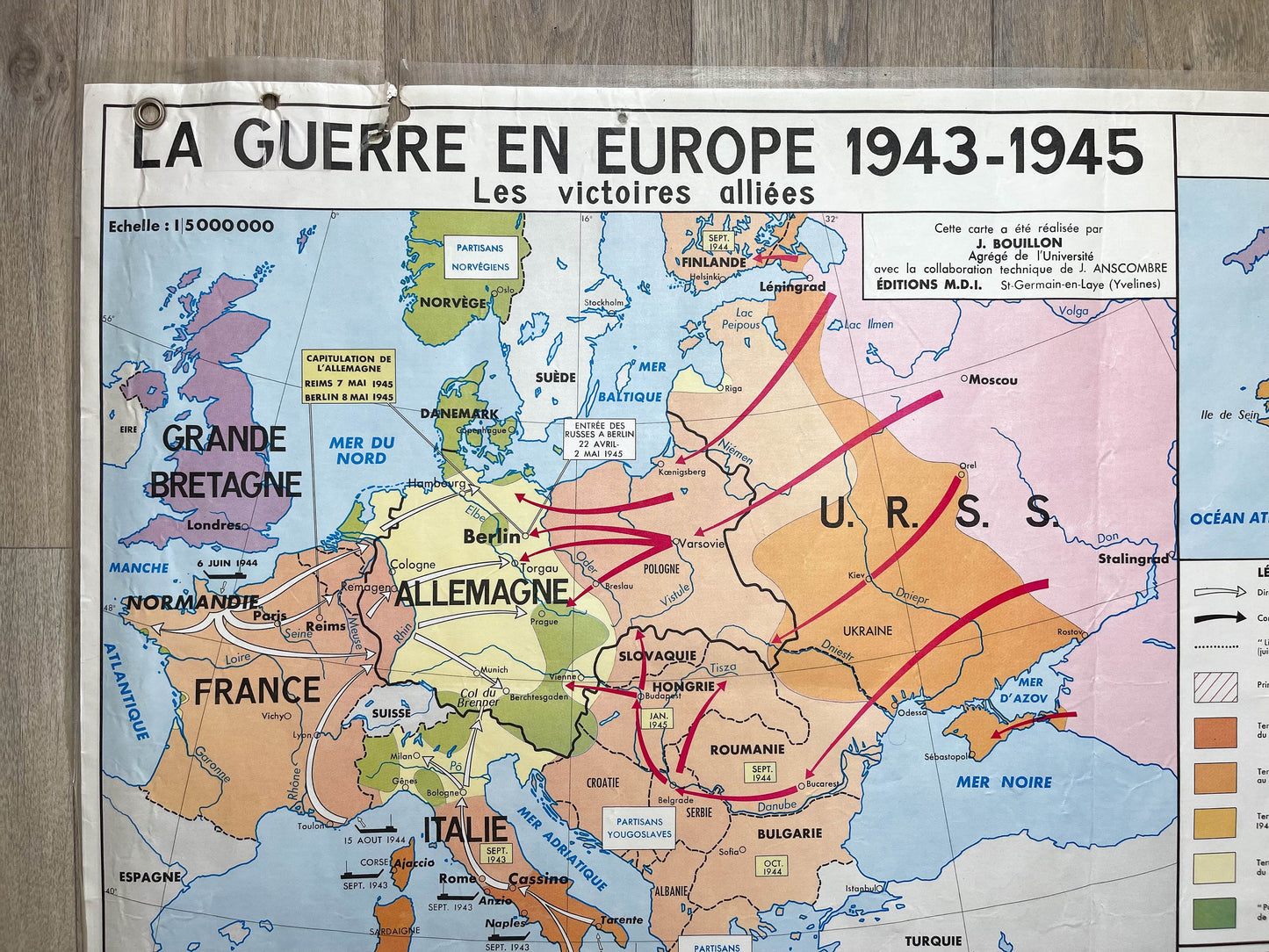 Carte Scolaire vintage Guerre en Europe et du Pacifique MDI Année 1975 - violn.fr