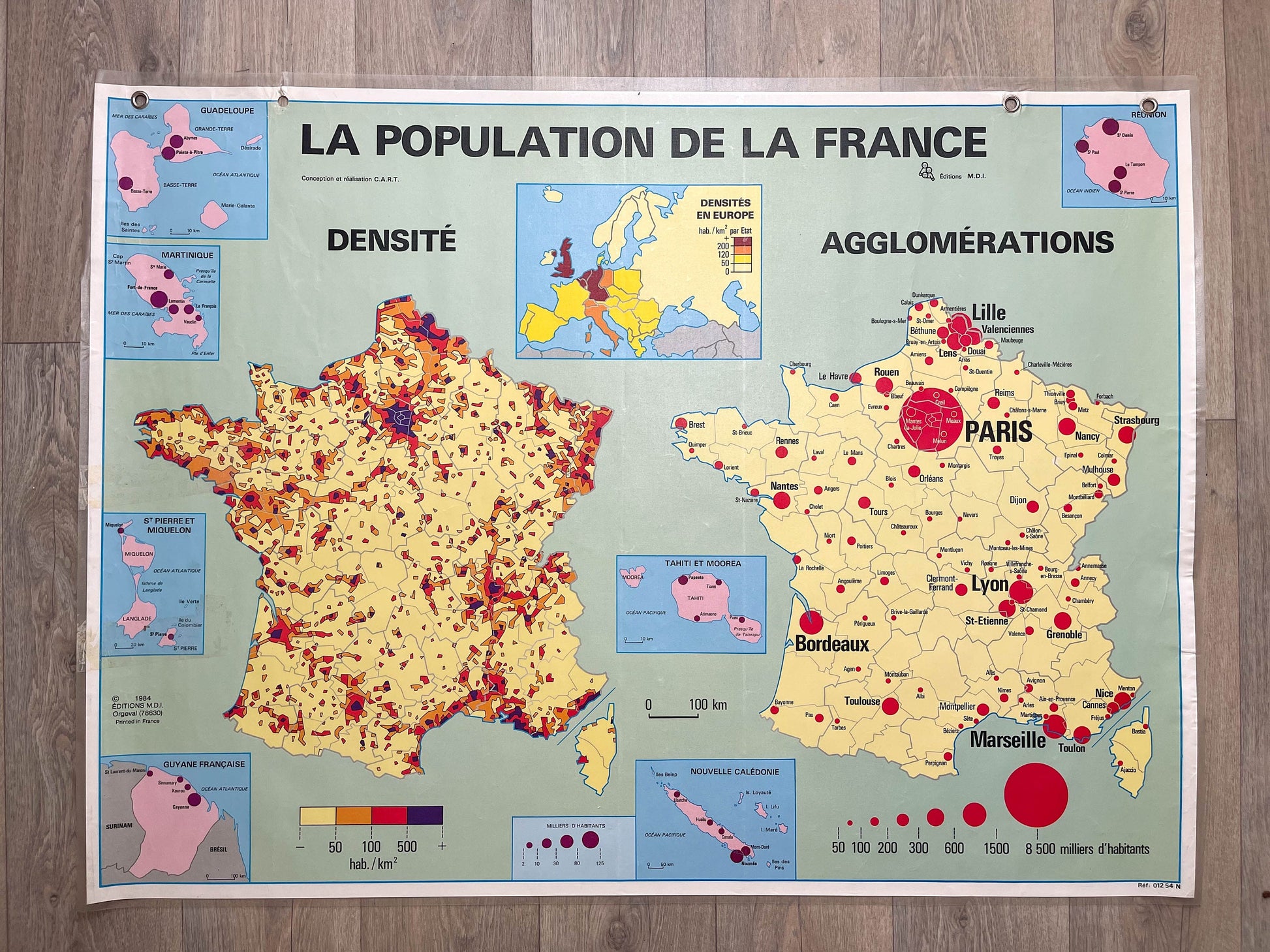Carte Scolaire plastifiée "LA POPULATION DE FRANCE" des Edition M.D.I année 1984 Made in France - violn.fr