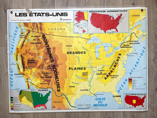 Carte Scolaire vintage Les ETATS-UNIS MDI Année 1987 - violn.fr