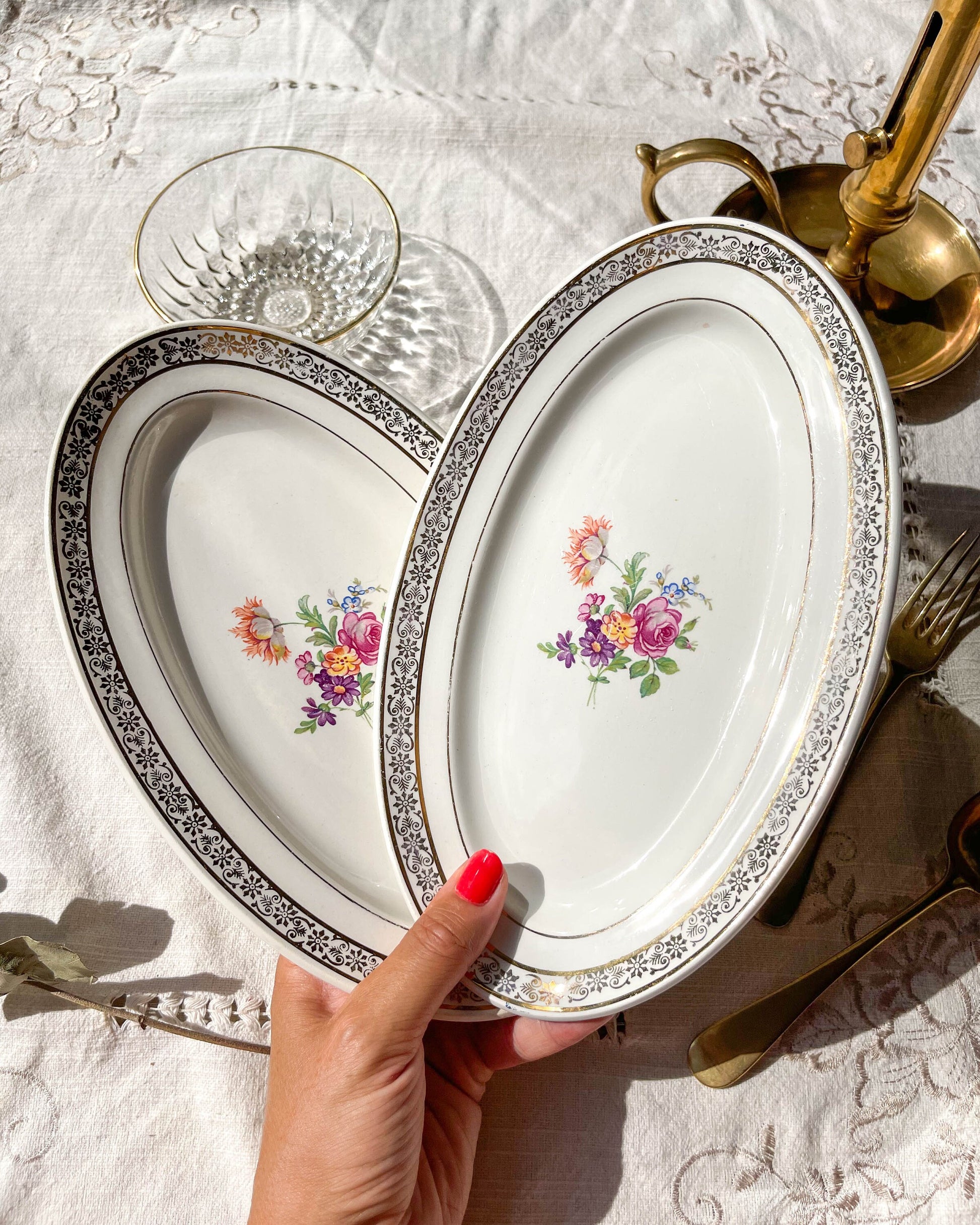 2 Raviers CERANORD EVE en porcelaine motif fleuris - violn.fr