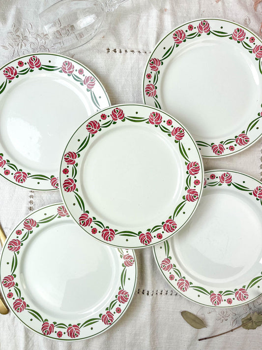 5 Assiettes plates DIGOIN SARREGUEMINES modèle MARIETTE rouge et vert - violn.fr